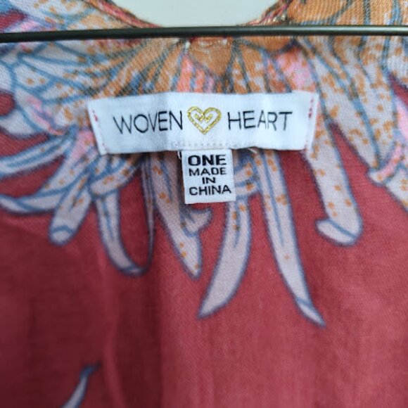 WOVEN HEART Floral Semi Sheer Open Front Long Kimono Beach Swim Coverup Boho OS - Picture 9 of 11